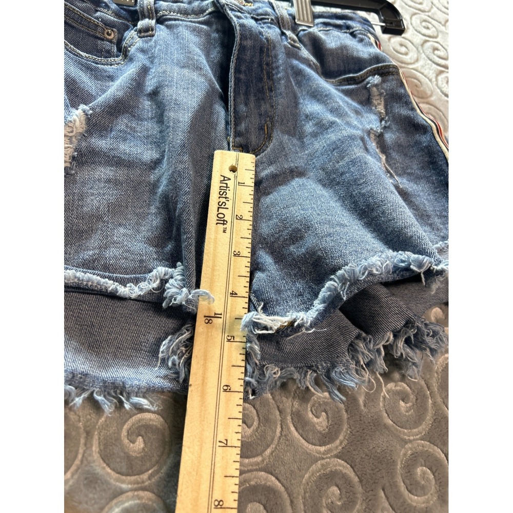 Unionbay Blue Denim Jean Shorts Red White Stripe Frayed Hem Size‎ 5 - Picture 6 of 10